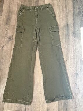 Green denim cargo pants